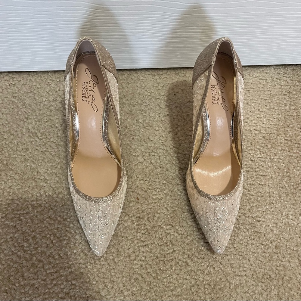 Jewel Badgley Mischka Aylin Evening Pumps Size 6 Gold Glitter - Picture 3 of 6